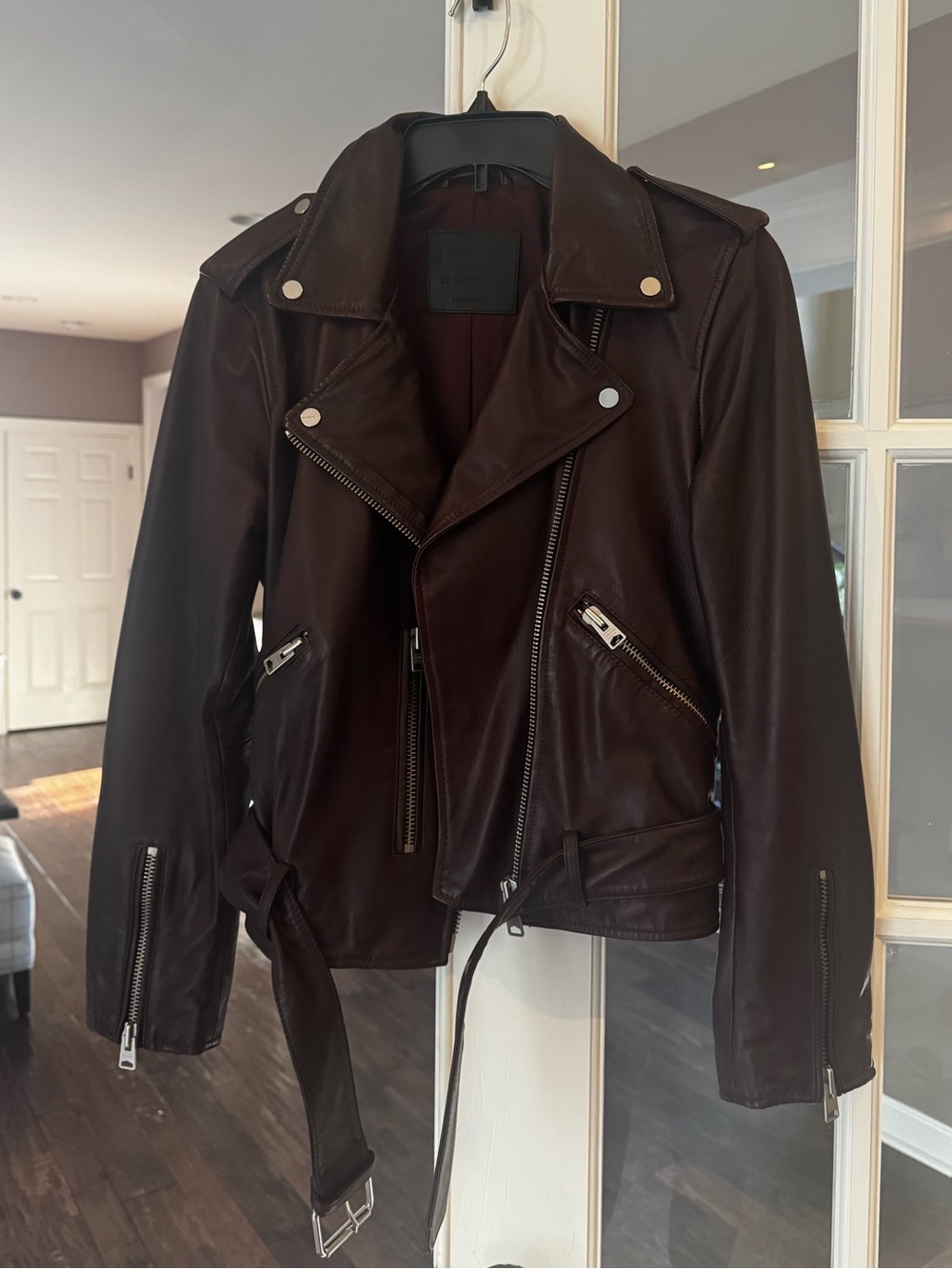 AllSaints Balfern Leather Biker Moto Jacket in Oxblood / Deep Burgundy - US 8